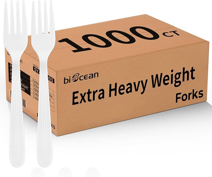 Plastic Forks 1000 Count Extra Heavy Duty Disposable Fork Bulk Plastic Forks by Biocean