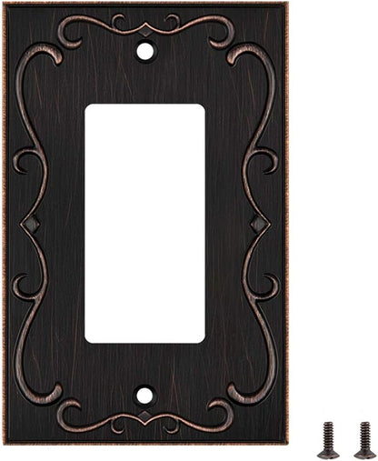 French Cabriole Decorative Wall Plate Switch Plate Outlet Cover (Single Decorator, 2 Pack, Aged Bronze)