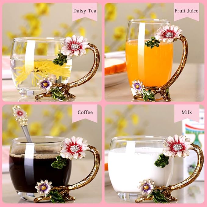 Enamel Sunflower Crystal Lead-Free Glass Tea Cup - Image 6