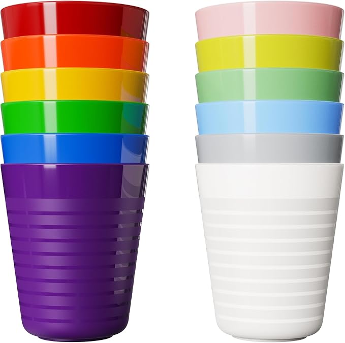 Set of 12 Kids Cups, 8 oz Unbreakable Toddler Cups, Mixes Colors | BPA free by Muulaii