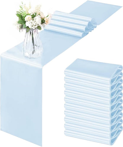 Horbaunal 12 Pack Light Blue Satin Table Runner 12 x 108 Inch | Smooth Table by Horbaunal