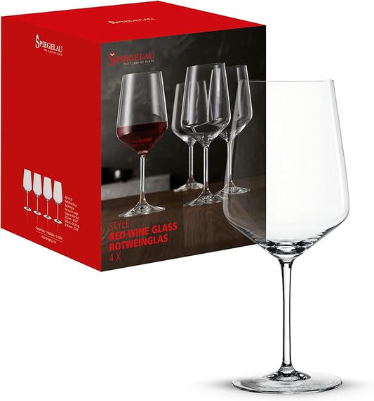 Spiegelau Style Red Wine Glasses Set of 4 – Elegant Stemmed Crystal Wine Glassware for Cabernet, Merlot & Pinot Noir – Lead-Free Crystal Glass Set for Home & Entertaining