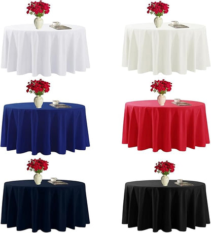 Fokitut 6 Pack Round Tablecloth, 108 Inch, Stain Resistant and Wrinkle Polyester Table Cloth, Fabric Table Cover for Kitchen Dining, Wedding, Party, Holiday Dinner-White