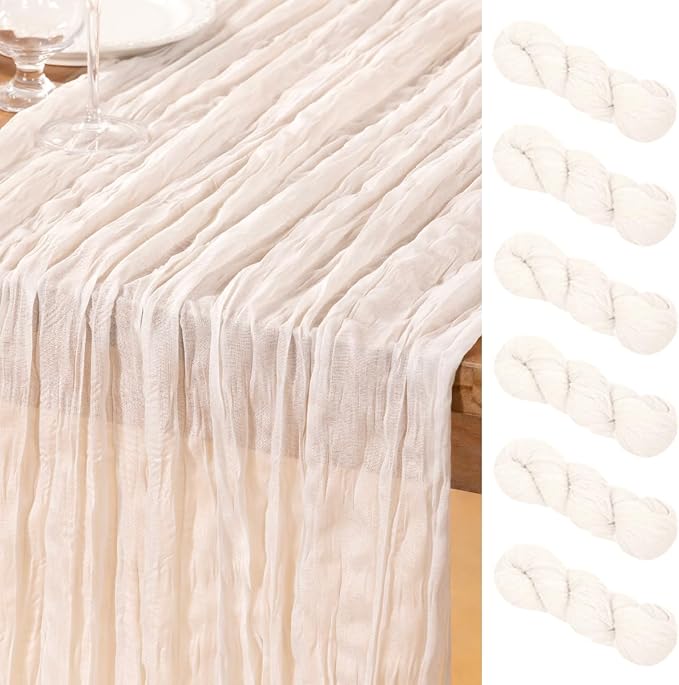 DeZerlor Ivory White Cheesecloth Table Runners 6 Pack Summer Boho Runners | by DeZerlor
