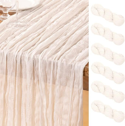DeZerlor Ivory White Cheesecloth Table Runners 6 Pack Summer Boho Runners | by DeZerlor