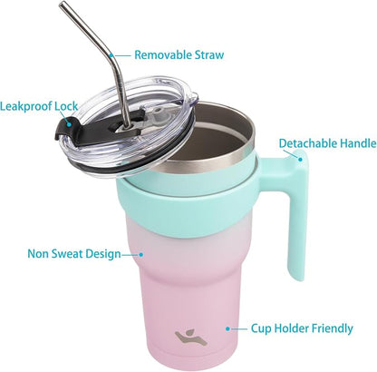 Konokyo 30 oz Tumbler with Handle and Straw, Insulated Travel Mug | Gum; - Image 2