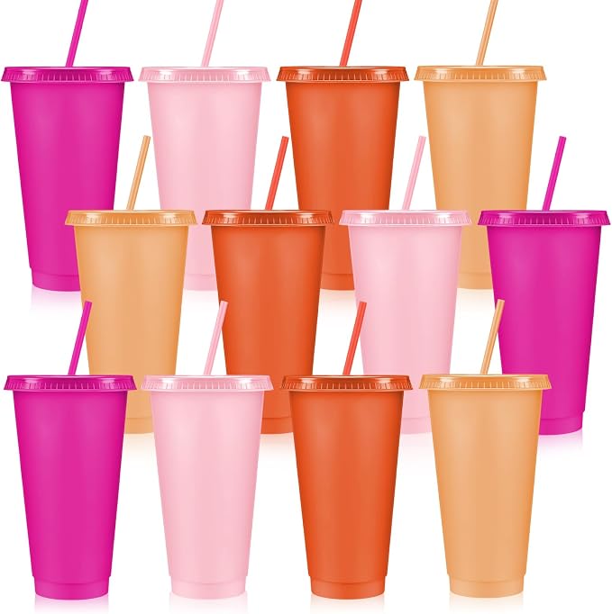 Skylety 12 Pcs Pink Orange Plastic Cups by Skylety