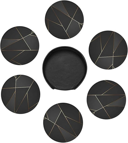 6 Pcs Black Gold Trim Pattern Leather Coasters - Image 7