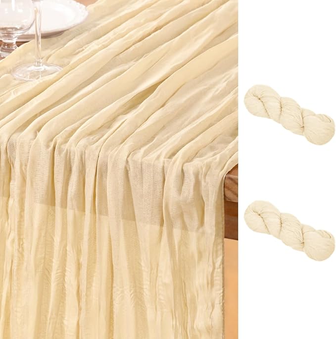 DeZerlor Beige Cheesecloth Table Runner 2 Pack Summer Table Runners 120 Inches by DeZerlor