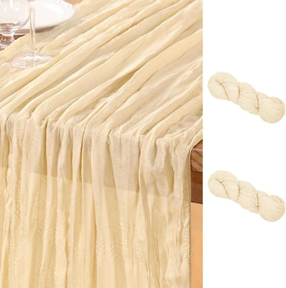 DeZerlor Beige Cheesecloth Table Runner 2 Pack Summer Table Runners 120 Inches by DeZerlor