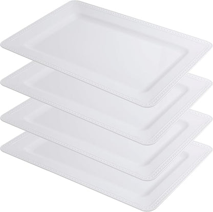 Melamine Beaded Serving Platters for Appetizer, Veggie, Charcuterie,Dessert, Set of 4, White Serving Trays for Party & Entertaining, Large Unbreakable Rectangular Party Platters, Dishes