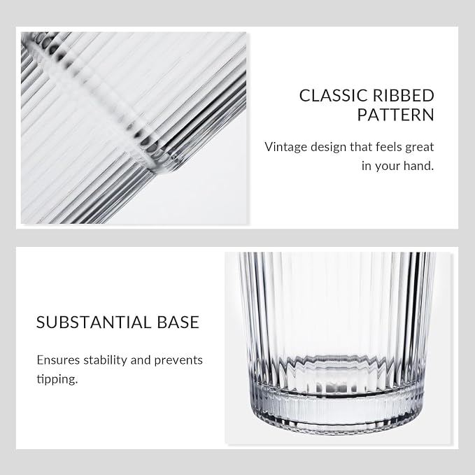 Glass Cups with Lids and Straws, 20oz Ribbed Glass Tumbler - Image 5