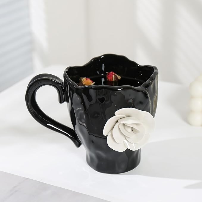 Ceramic Cute Coffee Cups, Handmade Flower Tea Mugs, Gifts - Image 3