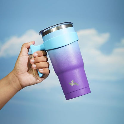 Konokyo 20 oz Tumbler with Handle and Straw, Insulated Travel Mug | Ocean - Image 5