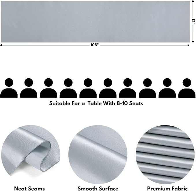 Silver Satin Table Runner, 12x108 Inches, 4 Pack | Premium Satin, Smooth - Image 2