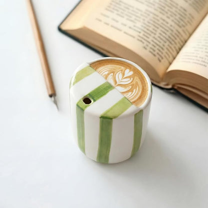 Ceramic Mug with Sip Hole 10 oz Novelty Green Striped Ceramic Coffee Mug Hand - Image 7