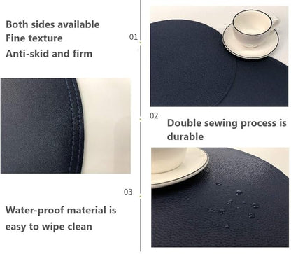 Set of 8 Faux Leather Round Placemats and Coasters, Coffee Mats Kitchen Table Mats, Waterproof, Easy to Clean for Kitchen Dining Round Table
