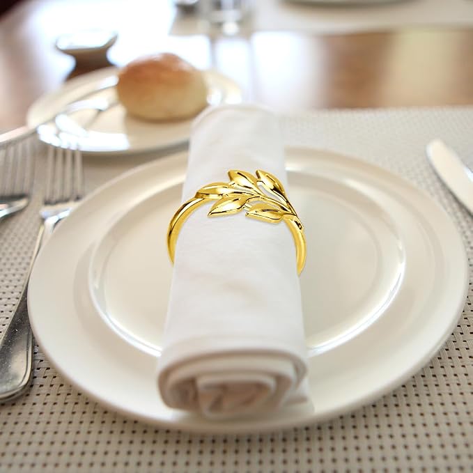 100 Pcs Gold Leaf Napkin Rings Set, Metal Napkin Ring Holders Buckles - Image 8