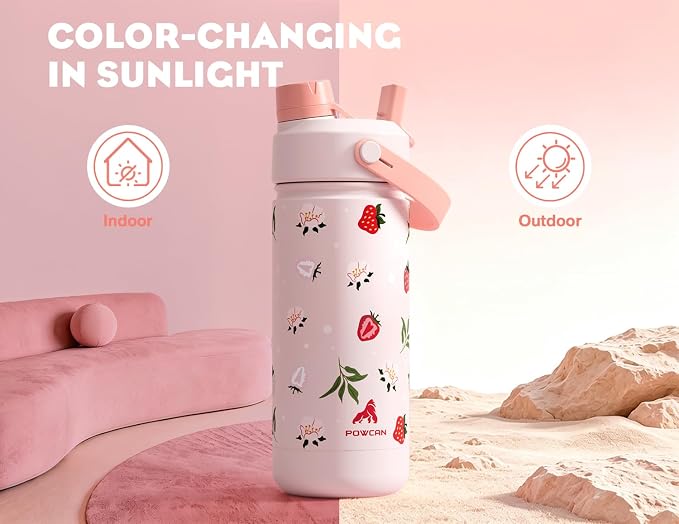 18 oz Kids Water Bottle: UV-Activated, 2-in-1 Straw Spout Lid, Easy Carry - Image 2