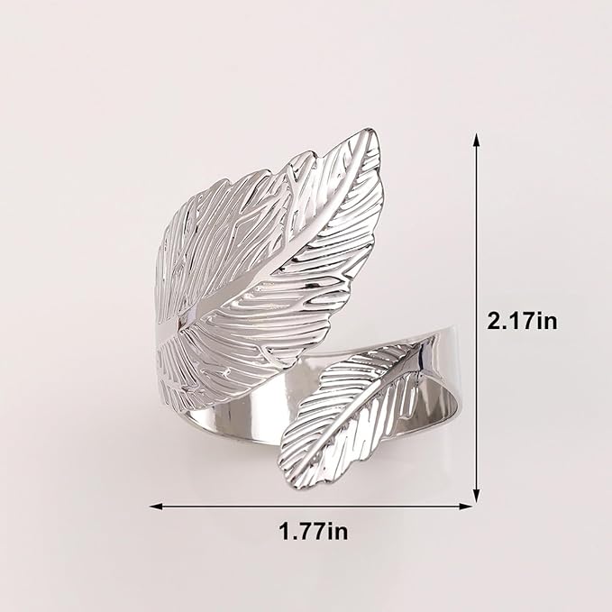 Silver Napkin Rings Set of 50, Metal Leaf Napkin Ring Silver Cloth Holders Bulk - Image 7