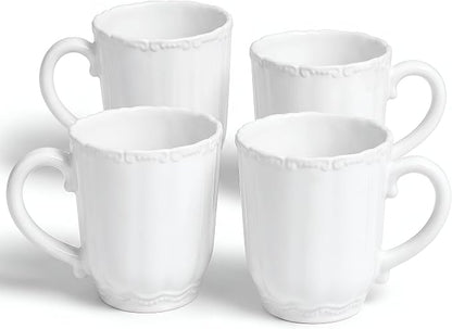 SANGO Bethany White Mugs Set of 4, 15 oz Stoneware White Coffee Mugs, Vibrant by Sango