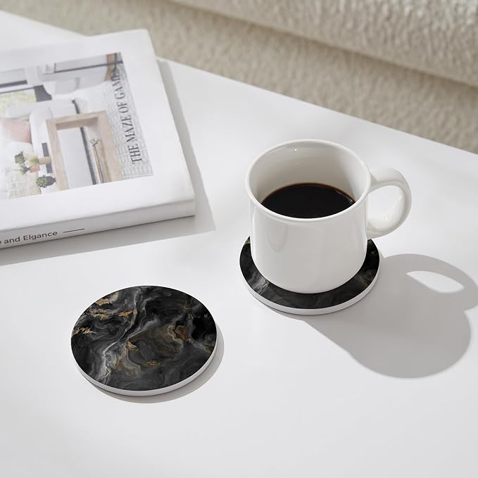 Set of 6 Abstract Black Marble Coasters - Image 2