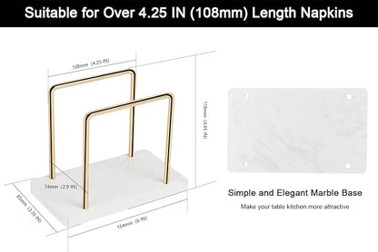 Livabber Napkin Holder, Metal Napkin Storage Modern Freestanding Tissue Paper Dispenser for Table Kitchen Countertop (Marble Base, Gold)