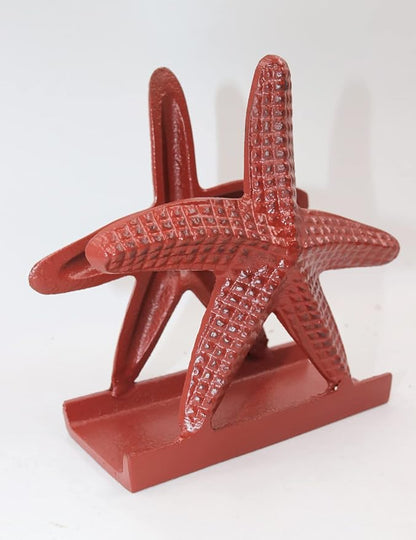 Nautical Starfish Lunch Dinner Metal Napkin Holder Kitchen Beverage Cocktail Ocean Coastal Napkin Holder By The Metal Magician (Distressed Red)