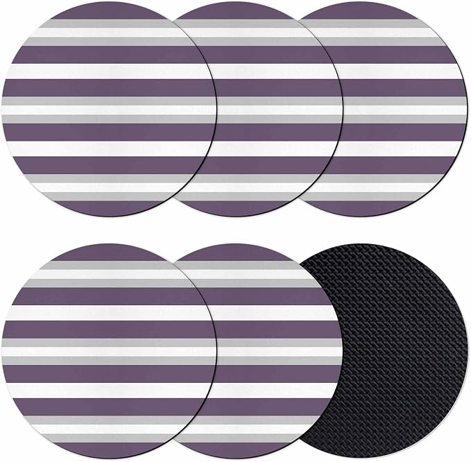Purple Grey Stripe Coasters Set of 6, Minimalist Farmhouse Striped Soft by PIEPLE