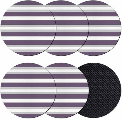 Purple Grey Stripe Coasters Set of 6, Minimalist Farmhouse Striped Soft by PIEPLE