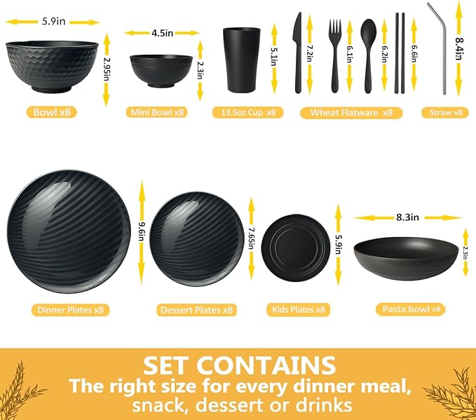 Teivio 96-Piece With Flatware Plastic Wheat Straw Dinnerware Set - Image 2