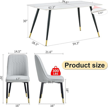 5 Piece Dining Table Set, 4 Chair Dining Table Set, Sintered Stone Kitchen Table Top and Modern Chairs Set of 4 for Kitchen Dining Room