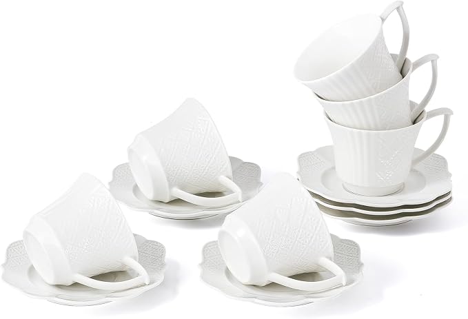12 Pieces 6 oz Tea Cup and Saucer Set, Cappuccino Latte Americano Coffee Cup by fMBB