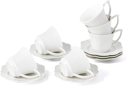 12 Pieces 6 oz Tea Cup and Saucer Set, Cappuccino Latte Americano Coffee Cup by fMBB