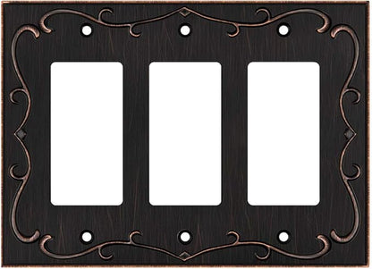 French Cabriole Decorative Wall Plate Switch Plate Outlet Cover (Triple Decorator, Aged Bronze)
