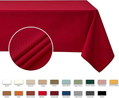 maxmill Rectangle Christmas Tablecloth Weaved Texture Waterproof Spillproof Wrinkle Free Table Cloth, Kitchen Dining Room Decoration, Holiday Party, Banquet Event Dinner, 52 x 70 Inch, Red
