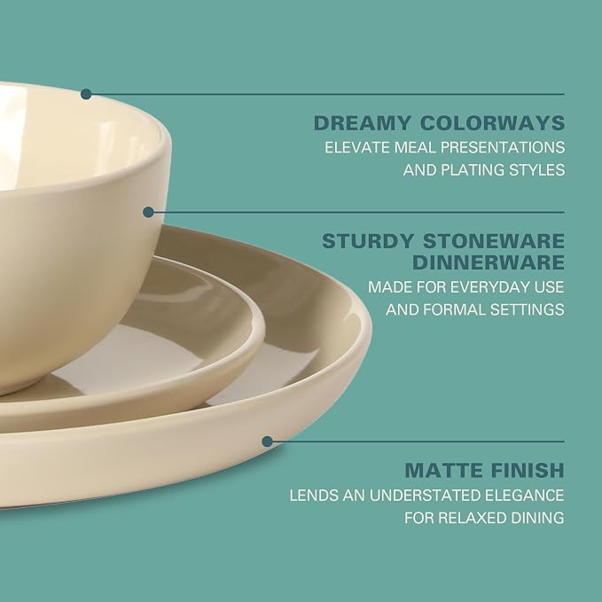 Gibson Home Rockaway 12 Piece Plates and Bowls Matte Glaze Service - Image 3