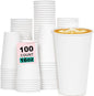 16 oz 100 Pack Disposable Coffee Cups, Bulk White Disposable Paper Cups, Coffee Cups for Hot Tea, Chocolate and Cold Drinks