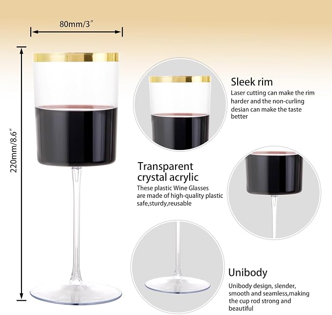 Ciaell 12 Pack Gold Plastic Wine Glasses - Image 2