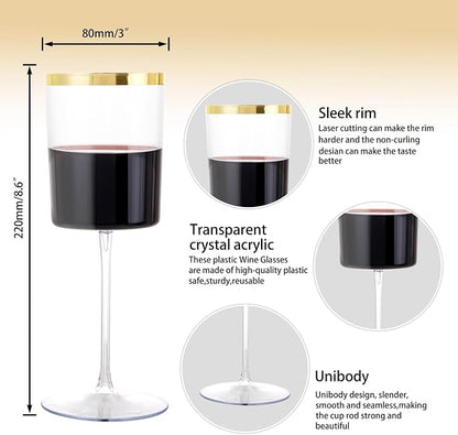 Ciaell 12 Pack Gold Plastic Wine Glasses - Image 2