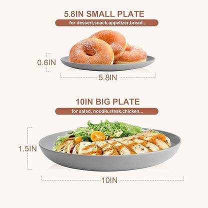Wheat Straw Dinnerware Set 32 PCS, Dinner Plates,Dessert Plates, Drinking Glasses, Wheat Straw Bowls Set, Microwave and Dishwasher Safe Dishes Set for 8 for Outdoor, Camping, Picnic - Grey