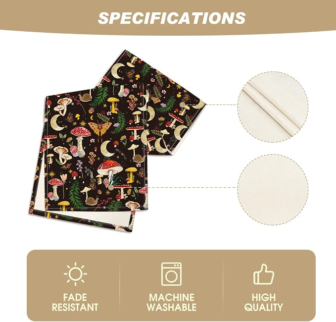 Artoid Mode Black Modern Mushroom Fall Table Runner, Seasonal Botanic Farmhouse - Image 5