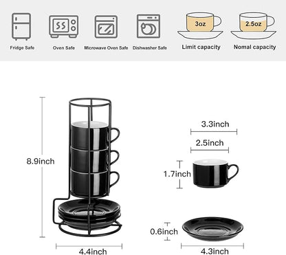 Espresso Cups, 2.5 OZ Stackable Espresso Cups Set of 4 | Porcelain Stackable - Image 2