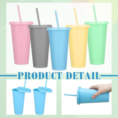 Bokon 15 Sets Tumbler with Straw and Lid Bulk 24 oz Reusable Plastic Cups to Go - Image 4