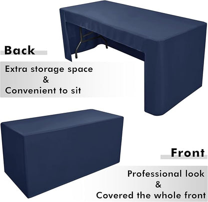 Nasitos 2 Pack Fitted Tablecloth for 4 Foot Tables-Navy Open Back Folding Table Cover Washable and Wrinkle Resistant Table Cloth for Trade Show, Book Fair, Career Fair, Convention, Events