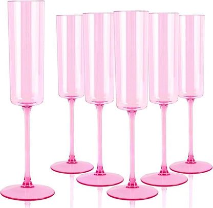 YOUBET 24Pack Pink Plastic Champagne Flutes 6 oz | Clear Pink Champagne by YOUBET