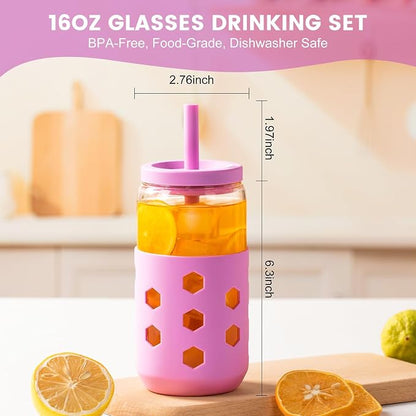 Mrsdry 16 oz Glass Cups with Lids and Straws - Image 4