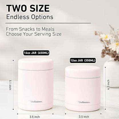 Stainless Steel Insulated Food Jar Set of 2 (16oz + 12oz) | Wide Mouth | Soup Thermo for Hot Food Lunch Container | Thermal LunchBox | Insulated Soup Bowl | Hot and Cold Lunch Box for Adults |