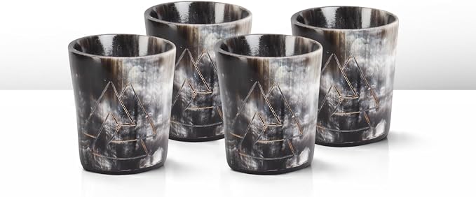 Handicrafts Home Viking Horn Shot Glasses Set of 4, Handmade Natural Ox Horn by HandicraftsHome