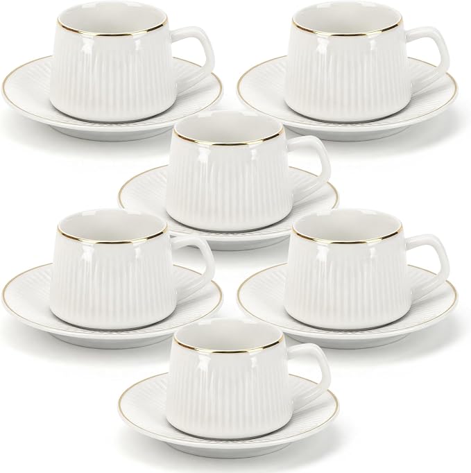 3oz Coffee Cup Set of 6 with Saucers, Porcelain Coffee Cups with Handles by Unknown